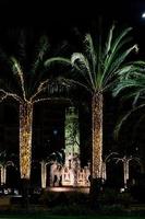 luceros piazza nel alicante a notte con decorativo palma alberi per Natale foto