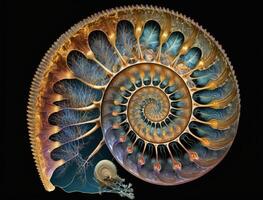 ammonite fossile sfondo creato con generativo ai tecnologia foto