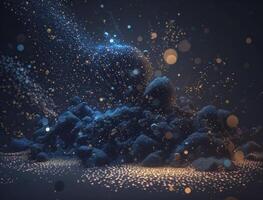 buio blu e splendore particella astratto sfondo sfocato bokeh sfondo con scintillii, particelle e luccichio creato con generativo ai tecnologia foto