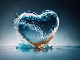 cuore fatto di blu trasparente acqua sfondo creato con generativo ai tecnologia foto