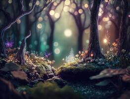 fantasia foresta paesaggio creato con generativo ai tecnologia foto