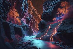 canyon nel neon colori. generativo ai. foto