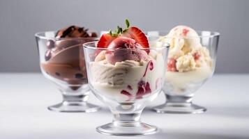 vaniglia, fragole, cioccolato ghiaccio crema . generativo ai. foto