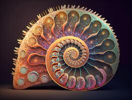 ammonite fossile sfondo creato con generativo ai tecnologia foto