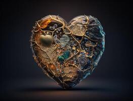 realistico traslucido cuore sagomato cristallo zircone, naturale pietra preziosa generativo ai tecnologia foto
