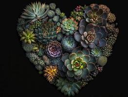 verde cuore fatto di vario succulente ambientale protezione concetto creato con generativo ai tecnologia foto