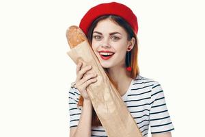 francese nel un' a strisce maglietta rosso cappello buongustaio merenda cibo dieta foto