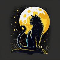 pieno Luna cartone animato gatto stile su nero sfondo generativo ai foto