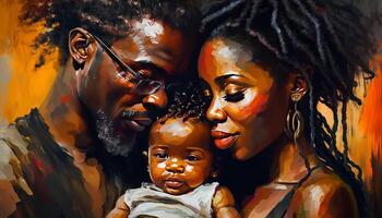contento nero coppia Tenere un' neonato nero bambino generativo ai foto