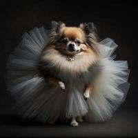 un' carino cane vestito su nel un' tutu Immagine generativo ai foto