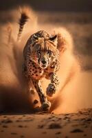 altamente definito macro fotografia di un' in esecuzione giaguaro generativo ai foto