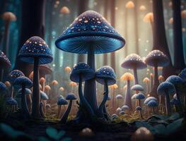 fantasia fungo paesaggio nel il foresta creato con generativo ai tecnologia foto
