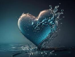 cuore fatto di blu trasparente acqua sfondo creato con generativo ai tecnologia foto