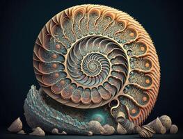 ammonite fossile sfondo creato con generativo ai tecnologia foto