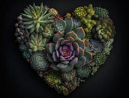 verde cuore fatto di vario succulente ambientale protezione concetto creato con generativo ai tecnologia foto