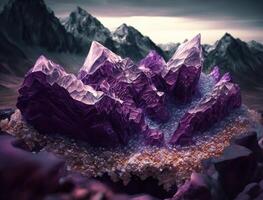 bellissimo viola ametista montagne fantasia sfondo naturale pietra preziosa generativo ai tecnologia foto