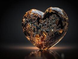 realistico traslucido cuore sagomato cristallo zircone, naturale pietra preziosa generativo ai tecnologia foto