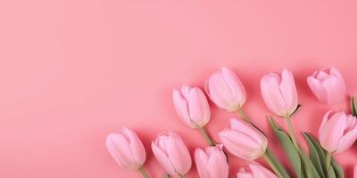 La madre di giorno, San Valentino giorno sfondo concetto con rosa tulipano fiori. generativo ai. foto