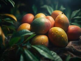 bellissimo biologico sfondo di appena raccolto Mango creato con generativo ai tecnologia foto