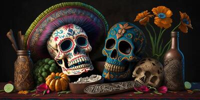 giorno di il morto dia de muertos messicano cranio ai foto