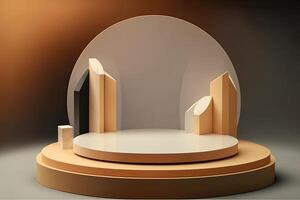 minimalista vuoto il giro di legno podio Prodotto vetrina Schermo con tropicale impianti generato ai foto