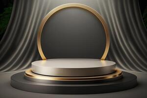 cerchio podio palcoscenico piattaforma lusso oro Prodotto posizionamento Schermo fatto con generativo ai foto