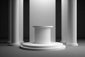il giro vuoto podio piattaforma Prodotto Schermo lusso bianca grigio minimalista fatto con generativo ai foto