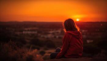 momento di qualcuno Guardando un' bellissimo estate tramonto. generativo ai foto