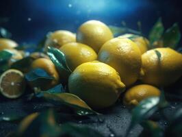 bellissimo biologico sfondo di appena raccolto limoni creato con generativo ai tecnologia foto