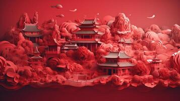 vivido e vivace 3d Cinese illustrazione. generativo ai foto