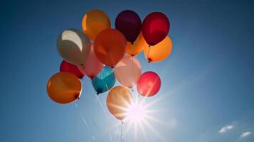 palloncini nel blu cielo. illustrazione ai generativo foto