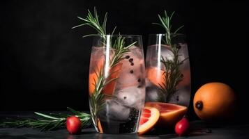 cocktail di Vodka e folletto con maturo frutta e rosmarino illustrazione ai generativo foto