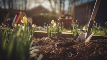 primavera giardinaggio. illustrazione ai generativo foto