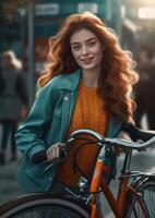 ragazza su bicicletta. illustrazione ai generativo foto