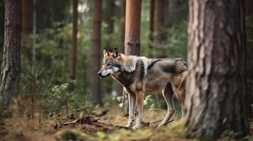 lupo nel foresta. illustrazione generativo ai foto