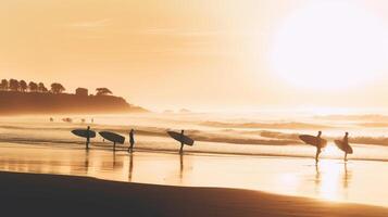 estate sfondo con surfisti. illustrazione ai generativo foto