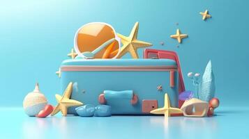blu estate vacanza sfondo con valigia. illustrazione ai generativo foto