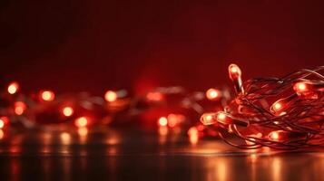 rosso sfondo con Natale luci illustrazione ai generativo foto