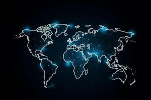 mondo carta geografica con globale tecnologia sociale connessione Rete con luci e punti foto