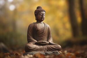 Budda statua nel all'aperto impostazioni, creato con generativo ai foto