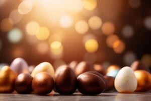 Pasqua sfondo con morbido bokeh luci e cioccolato creato con generativo ai tecnologia foto