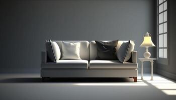 soggiorno interno con divano e chiaro camera, generativo ai foto