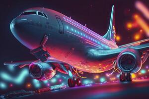 aereo nel neon colori. generativo ai. foto