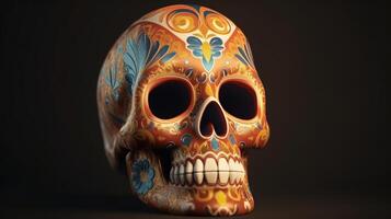 zucchero cranio nel un' tradizionale stile per dia de los muertos illustrazione ai generativo foto