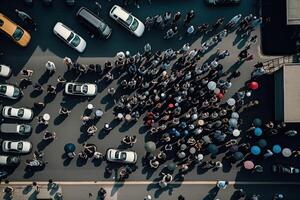 protestare folla a città strada. protesta attivisti. generativo ai foto