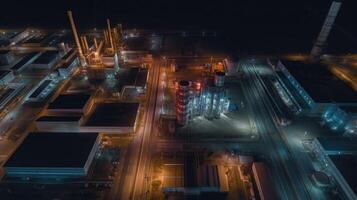 aereo Visualizza di un olio azienda nel il notte ai generato foto