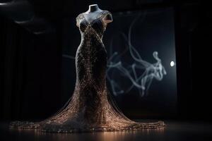 un' nuovo design di un elegante sera vestito fatto solo di metallo filo creato con generativo ai tecnologia. foto