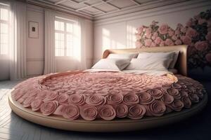 un' re dimensione letto fatto completamente di Rose creato con generativo ai tecnologia. foto