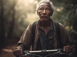 ritratto di Nonno Ciclismo rilassante, ai generativo foto