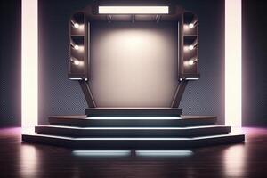 3d vuoto palcoscenico illuminato con luci. generativo ai foto
